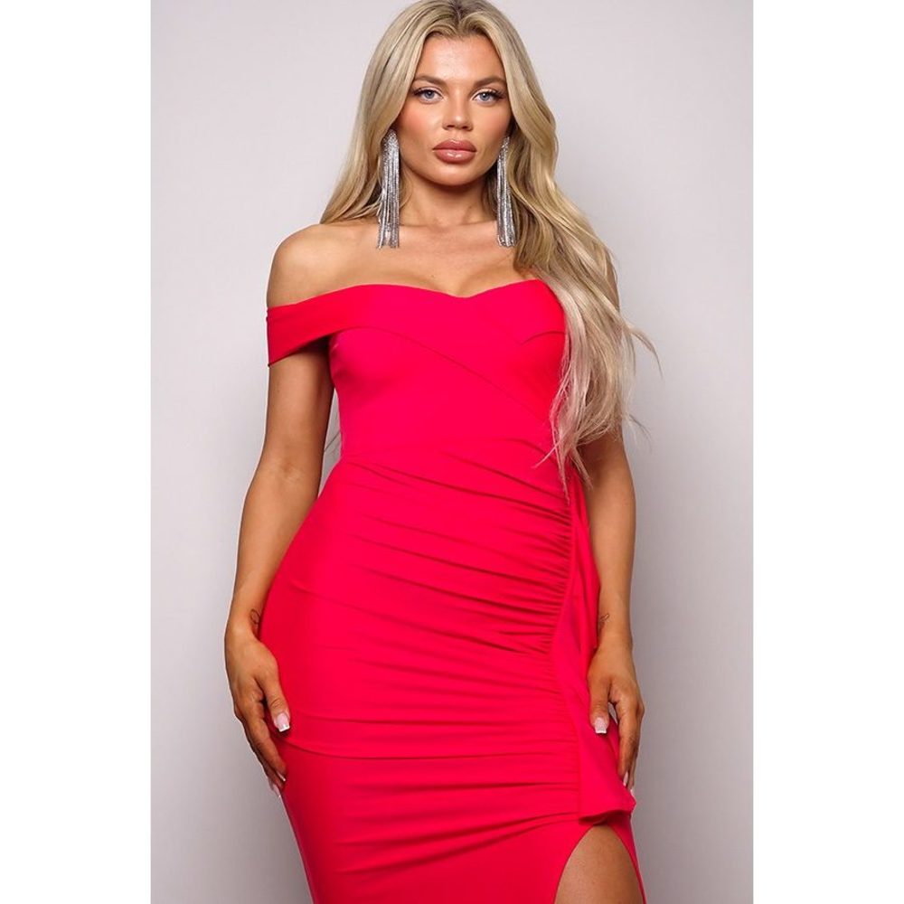 Crossover Front Off Shoulder Side Ruffle Maxi Dress - Picture 3 of 7